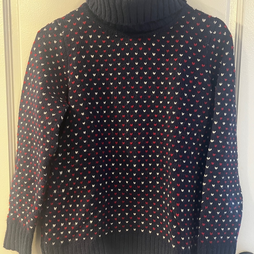 L.L. Bean Navy Turtleneck Sweater with Red and White Details